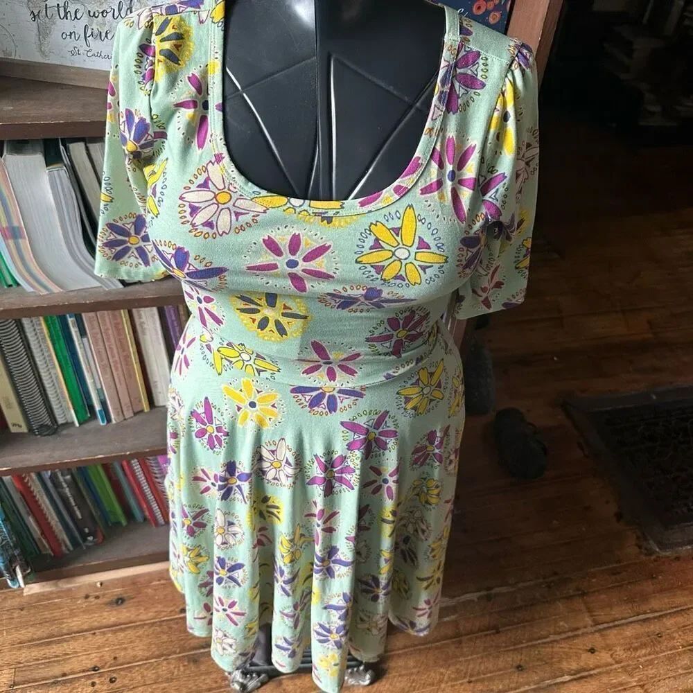 LuLaRoe Nicole Ringer green floral print S skater dress